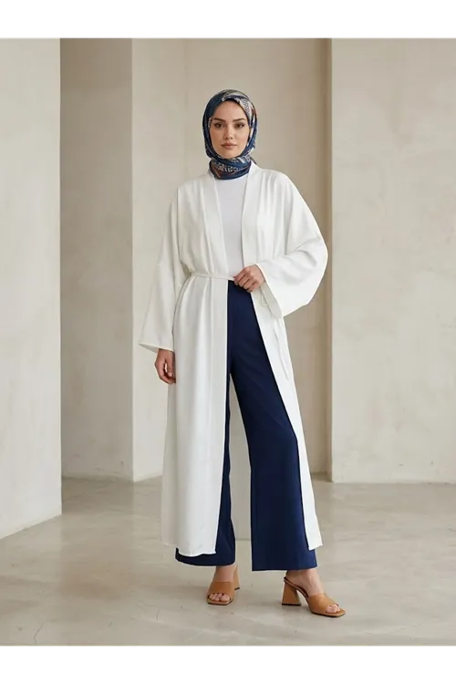 Kimono Uzun Dubai Hırka-Beyaz