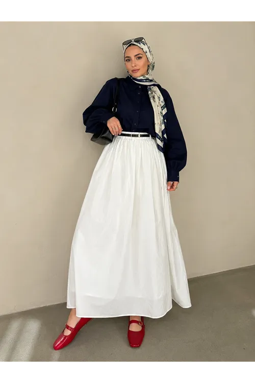 Astarlı Vual Etek-Beyaz