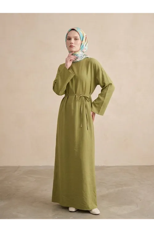 Modal Slop Elbise-YAĞ YEŞİLİ