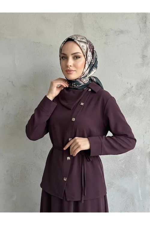 Çapraz Düğmeli Etekli Takım-Bordo