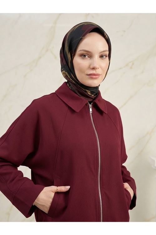 Fermuarlı Cepli Panço-Bordo