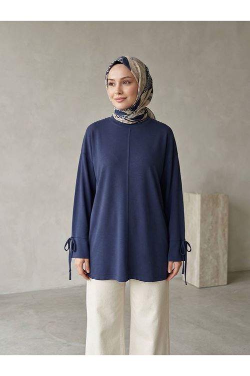 Kol Biye Detay Pike Tunik-Lacivert