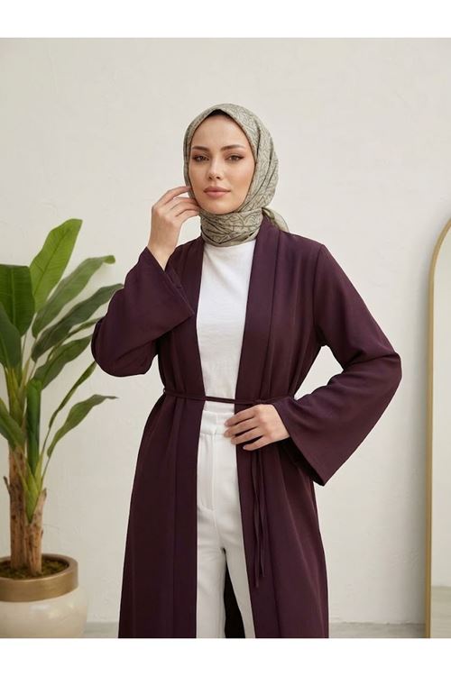 Ön Bantlı Uzun Hırka-Bordo