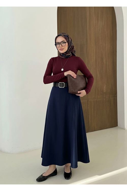 Kelebek Detaylı Dabıl Etek-Lacivert