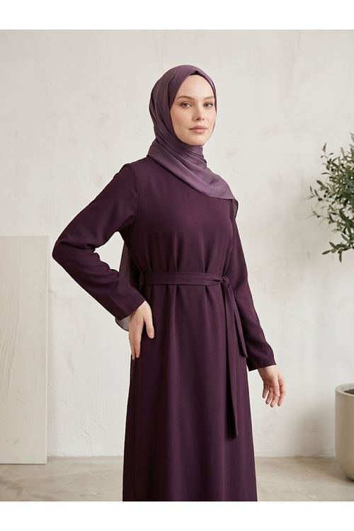 Kuşak Detay Elbise-Bordo