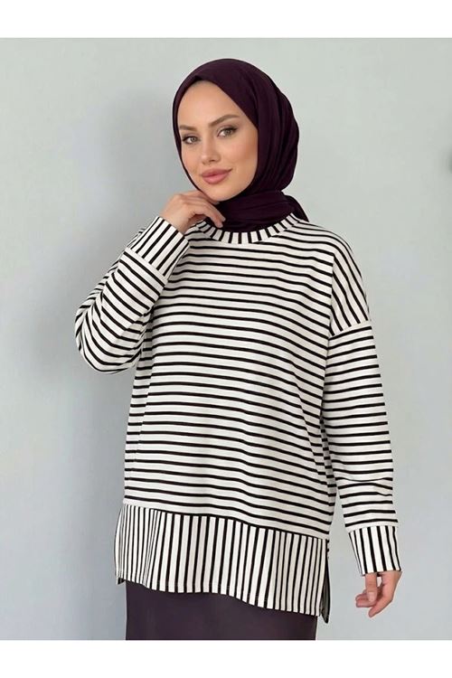 Çizgili Oysho Tunik-Mürdüm