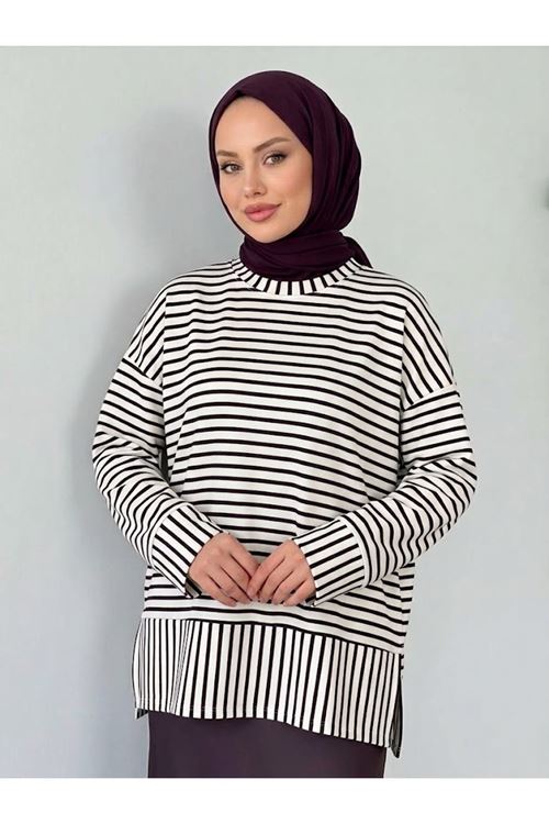 Çizgili Oysho Tunik-Mürdüm