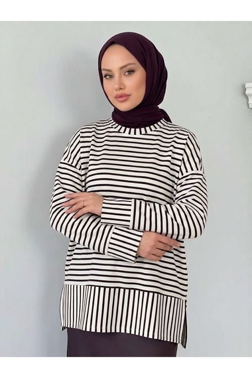 Çizgili Oysho Tunik-Mürdüm