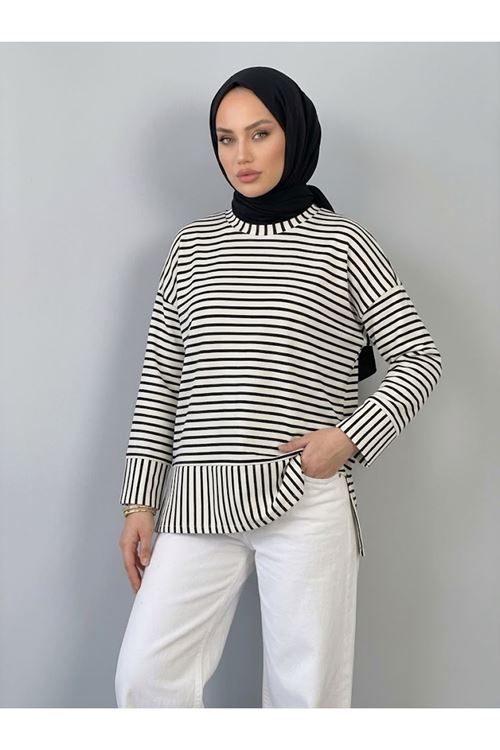 Çizgili Oysho Tunik-Siyah