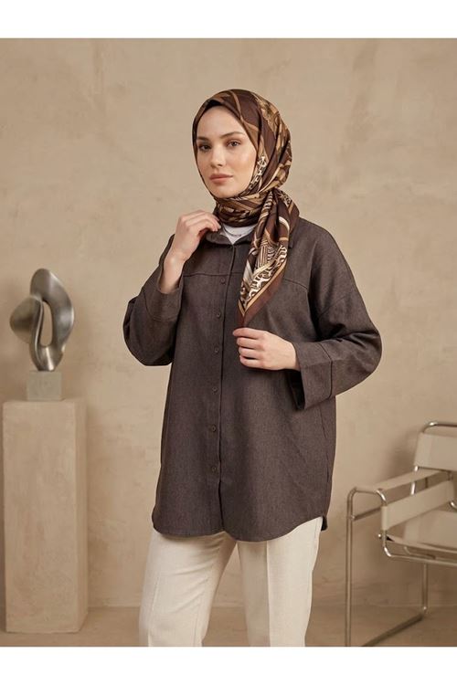 Takma Manşet Kot Tunik-Kahve