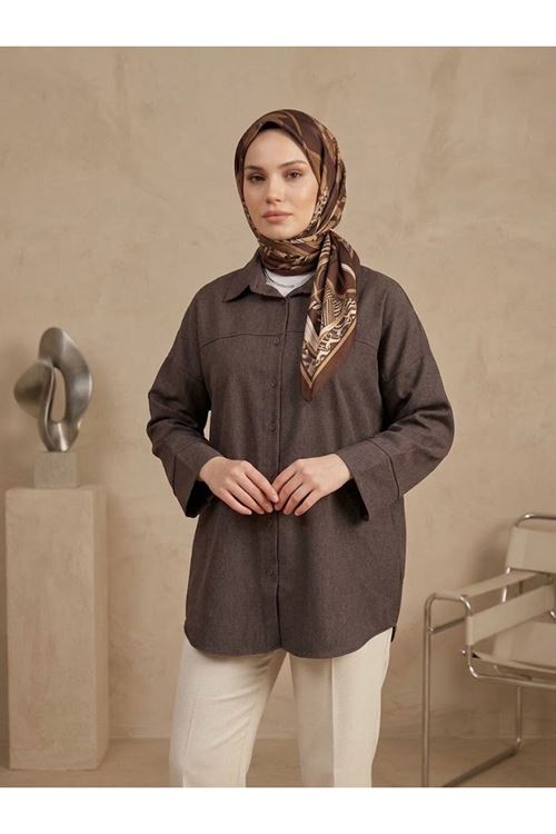 Takma Manşet Kot Tunik-Kahve