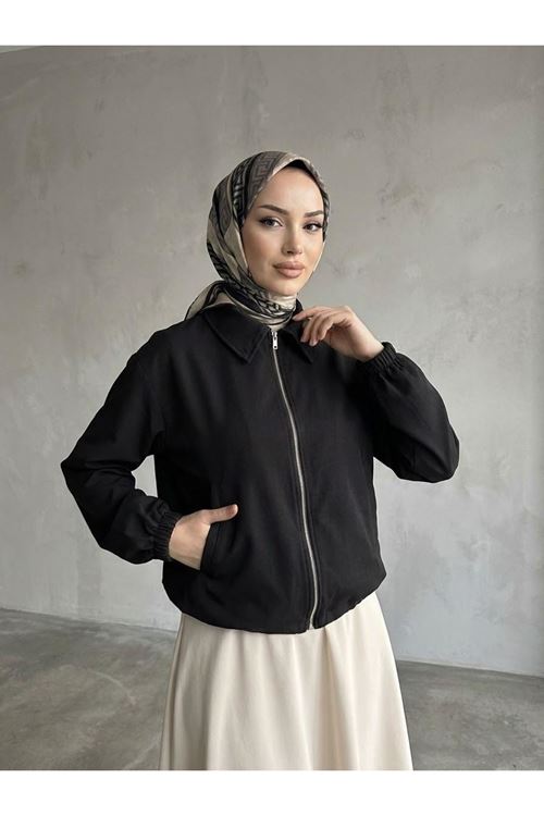 Flota Cep Fermuar Detay Trençkot-Siyah