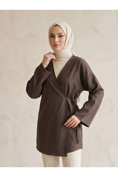 Yan Bağlamalı Kot Tunik-Kahve