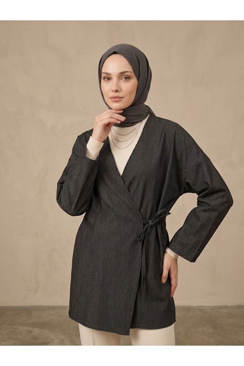 Yan Bağlamalı Kot Tunik-Siyah