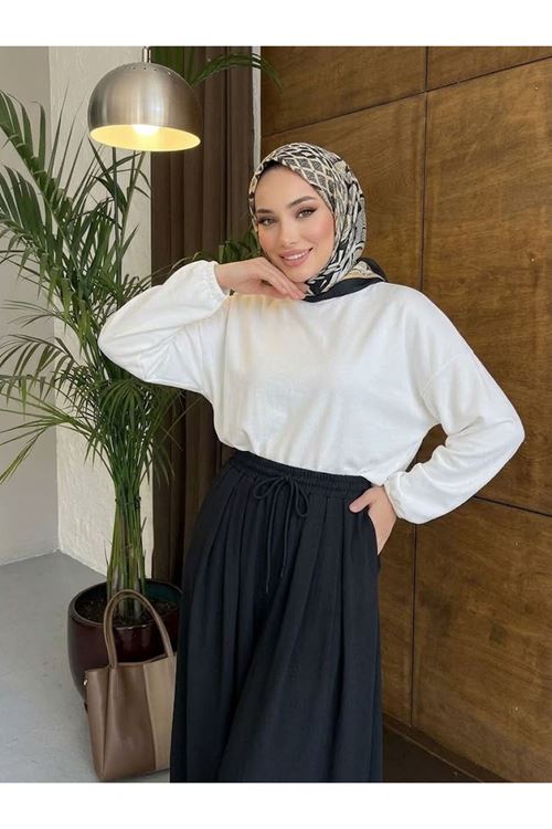 Bel Lastik Pileli Pantolon-Siyah
