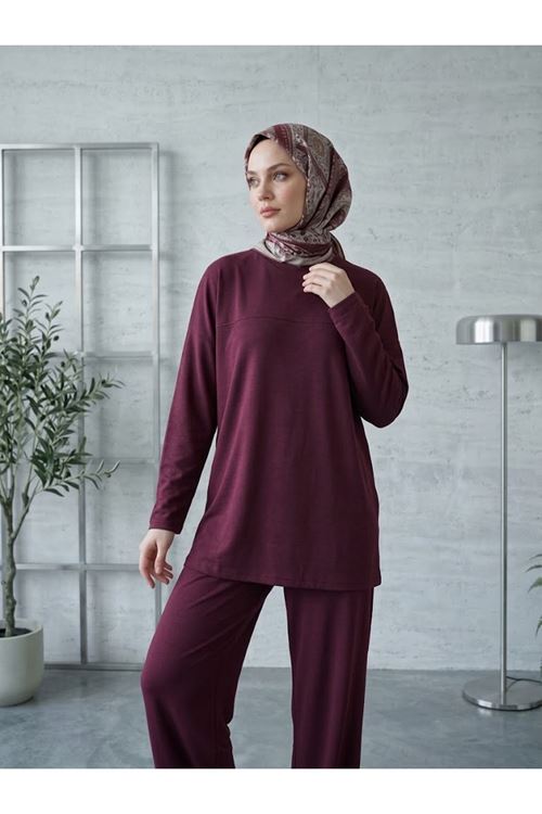 Roba Detay Pantolonlu Takım-Bordo