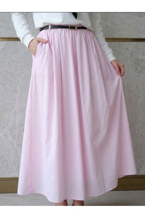 Kadın Astarlı Cepli Vual Kumaş Kemerli Trend Tesettür Etek Pembe