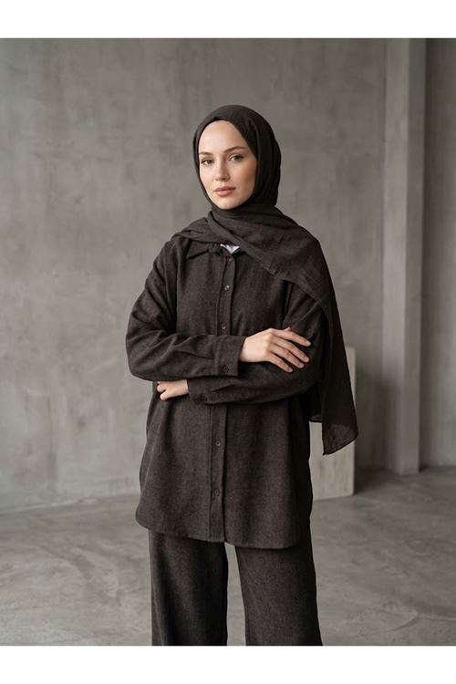 Denim Modal Pantolonlu Takım-Kahve
