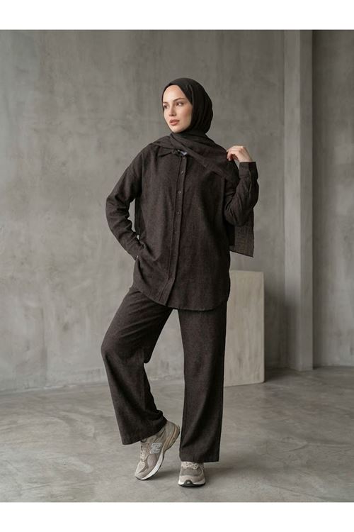 Denim Modal Pantolonlu Takım-Kahve