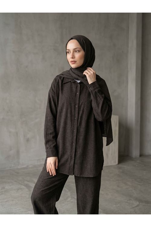 Denim Modal Pantolonlu Takım-Kahve