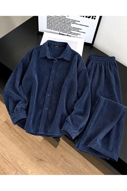 Denim Modal Pantolonlu Takım-Mavi