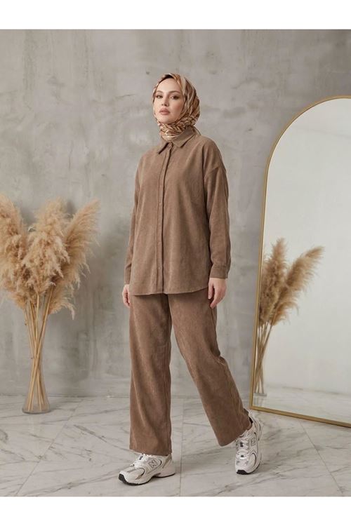 Denim Modal Pantolonlu Takım-Vizon