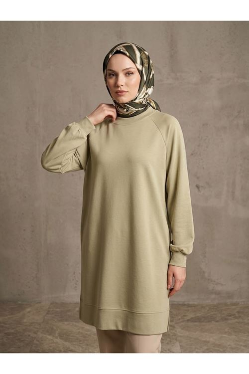 Kadın Yan Yırtmaç Detay Manşetli Tesettür Tunik Mint