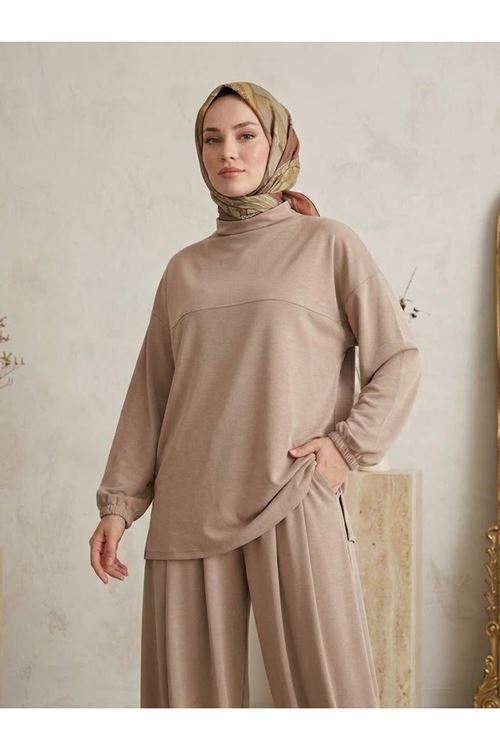 Ön Roba Detay Şalvarlı Takım-Bej