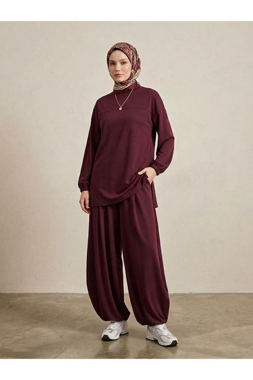Ön Roba Detay Şalvarlı Takım-Bordo