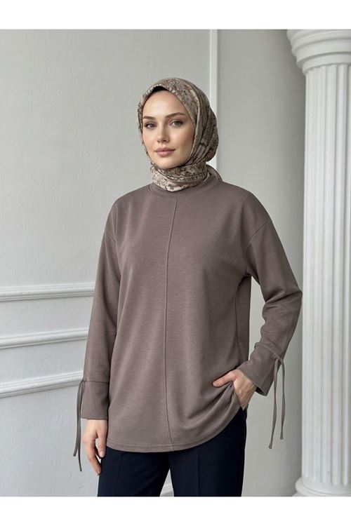 Kol Biye Detay Pike Tunik-Açık Kahve