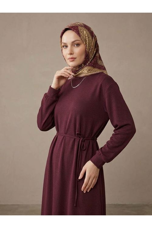 Manşet Detay Pike Elbise-Bordo