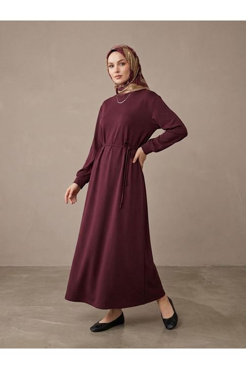 Manşet Detay Pike Elbise-Bordo