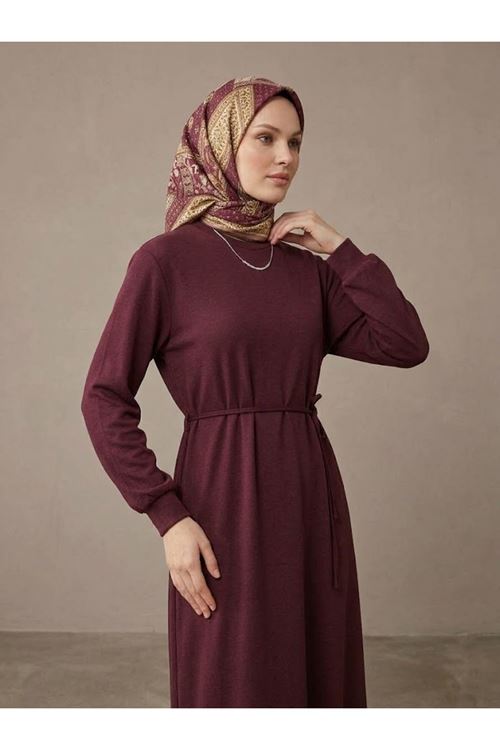 Manşet Detay Pike Elbise-Bordo