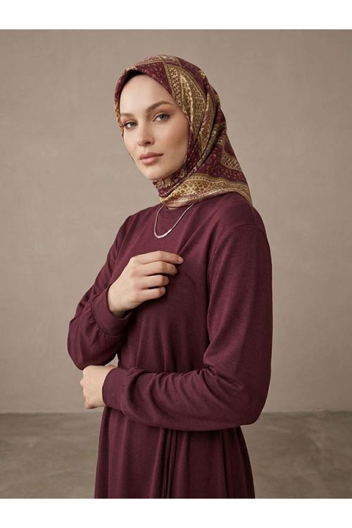 Manşet Detay Pike Elbise-Bordo