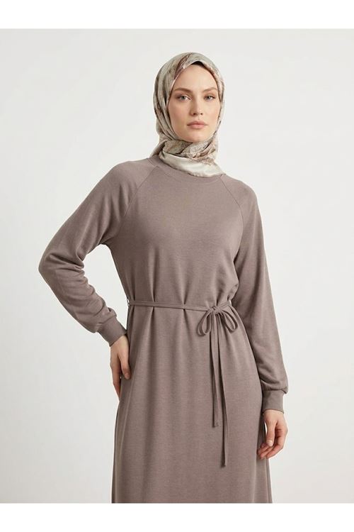 Reglan Kol Pike Elbise-Açık Kahve