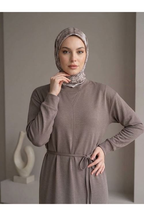 Ön Hareket Detay Pike Elbise-Açık Kahve