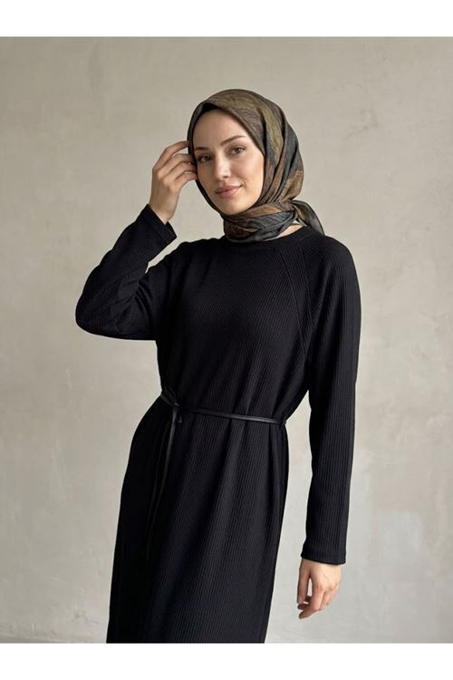 Reglan Kol Triko Elbise-Siyah
