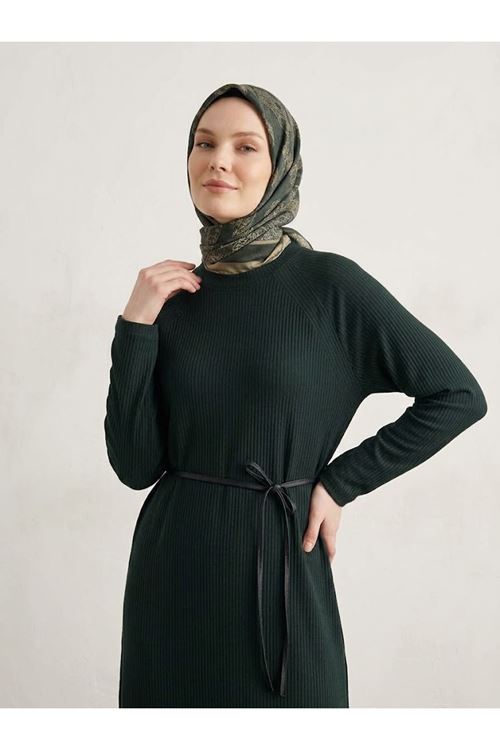 Reglan Kol Triko Elbise-Zümrüt Yeşili