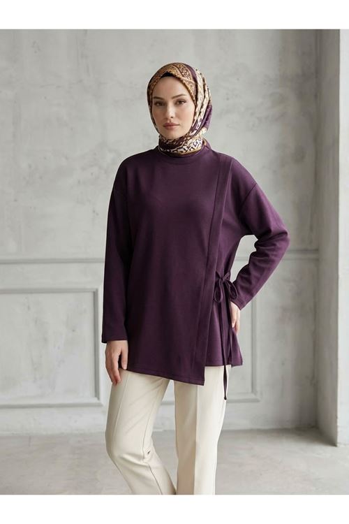 Pat Detay Yan Bağlamalı Tunik-Bordo