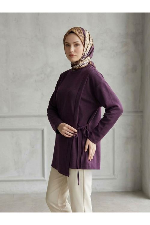 Pat Detay Yan Bağlamalı Tunik-Bordo
