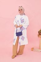 Desenli Kuşak Detay Kimono Ceket-Saks