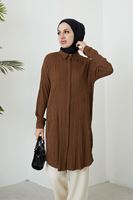 Gizli Patlı Manşetli Tunik-Kahve