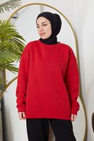 Bisiklet Yaka Sweatshirt-Kırmızı