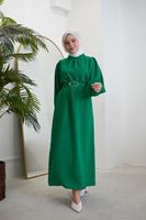 Hakim Yaka Kemerli Elbise-Yeşil