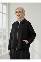 Fermuarlı Cepli Panço-Siyah