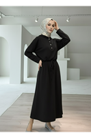 Ön Bağcıklı İkili Elbise-Siyah