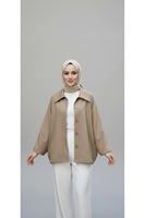 Casual Relax Fit Giy Çık Bondit Hırka-Bej