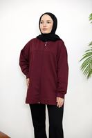 Kapşonlu Fermuar Detay Hırka-Bordo