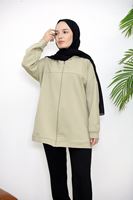 Kapşonlu Fermuar Detay Hırka-Mint