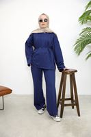 Yırtmaçlı İki İplik Pantolonlu Takım-Lacivert